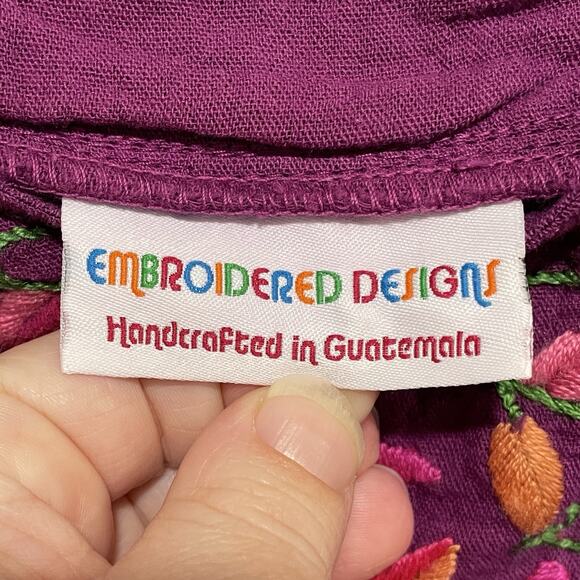 Embroidered Designs Handcrafted in Guatemala Blouse Large Purple Floral Boho - Picture 2 of 7